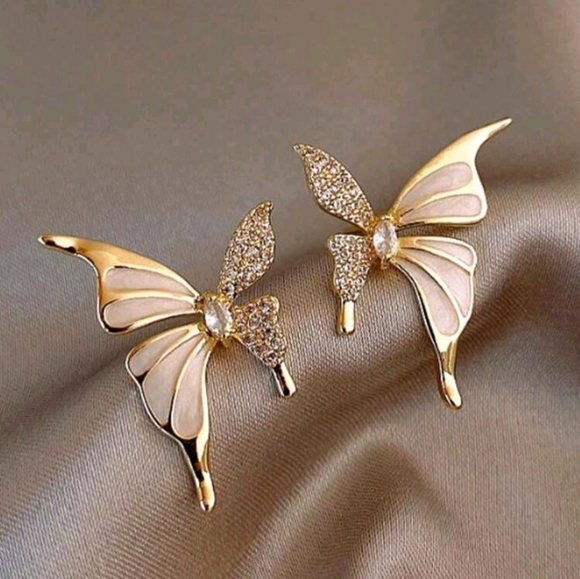 Jewelry - Gold & Pink Butterfly Earrings